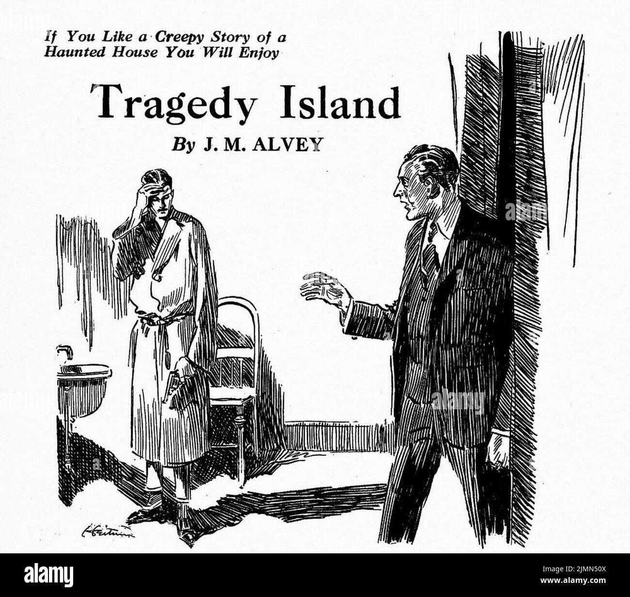 Tragedy Island, von J. M. Alvey. Illustration von William Fred Heitman aus Weird Tales, April 1924 Stockfoto