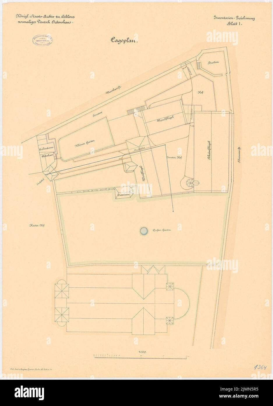 Kaltermann, Staatsarchiv Koblenz (ca. 1896-1898): Lageplan 1: 200. Lithographie, 84,5 x 60,9 cm (einschließlich Scankanten) Stockfoto