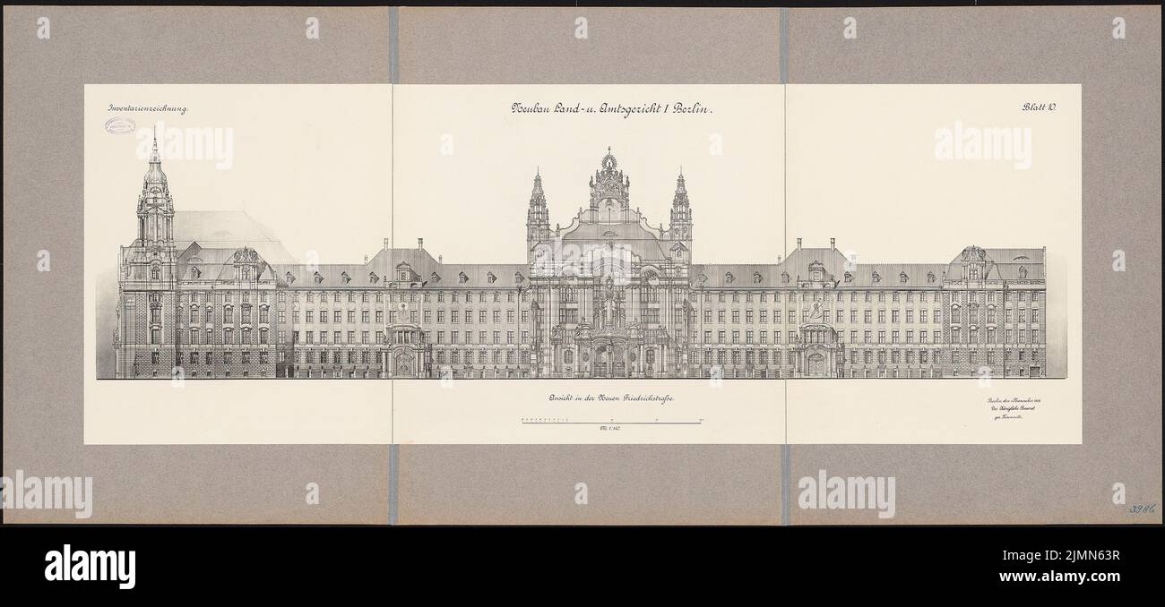 Schmalz Otto (1861-1906), Landgericht I und Landgericht I, Berlin-Mitte: Ansicht Neue Friedrichstr. 1: 100. Lithographie auf Karton, 78,6 x 173,6 cm (inklusive Scankante). Stockfoto