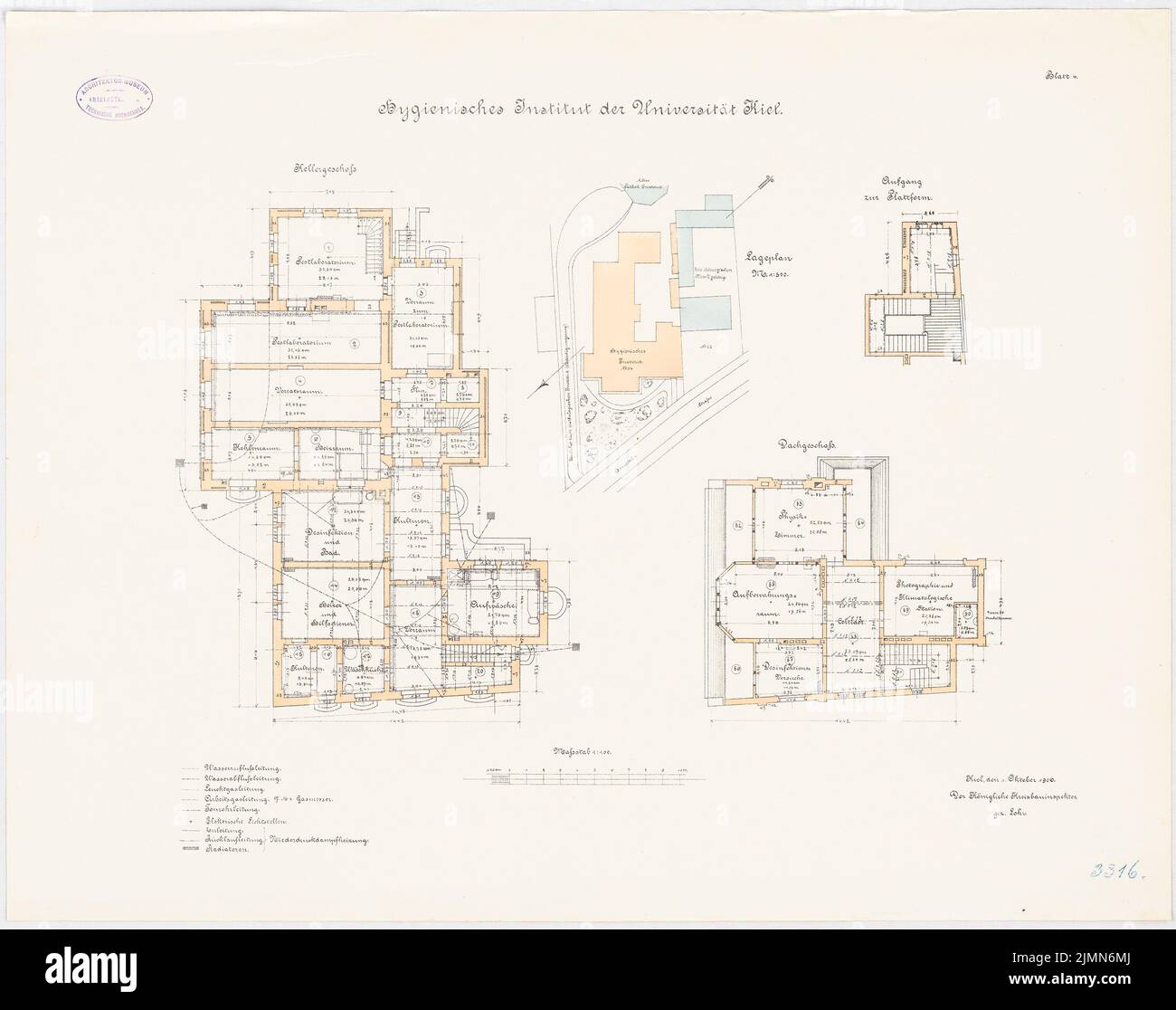 Unbekannter Architekt, Hygieneinstitut der Christian-Albrechts-Universität Kiel (ca. 1906/1907): Abteilung 1: 500. Lithographie, 54,4 x 68,8 cm (einschließlich Scankanten) Stockfoto