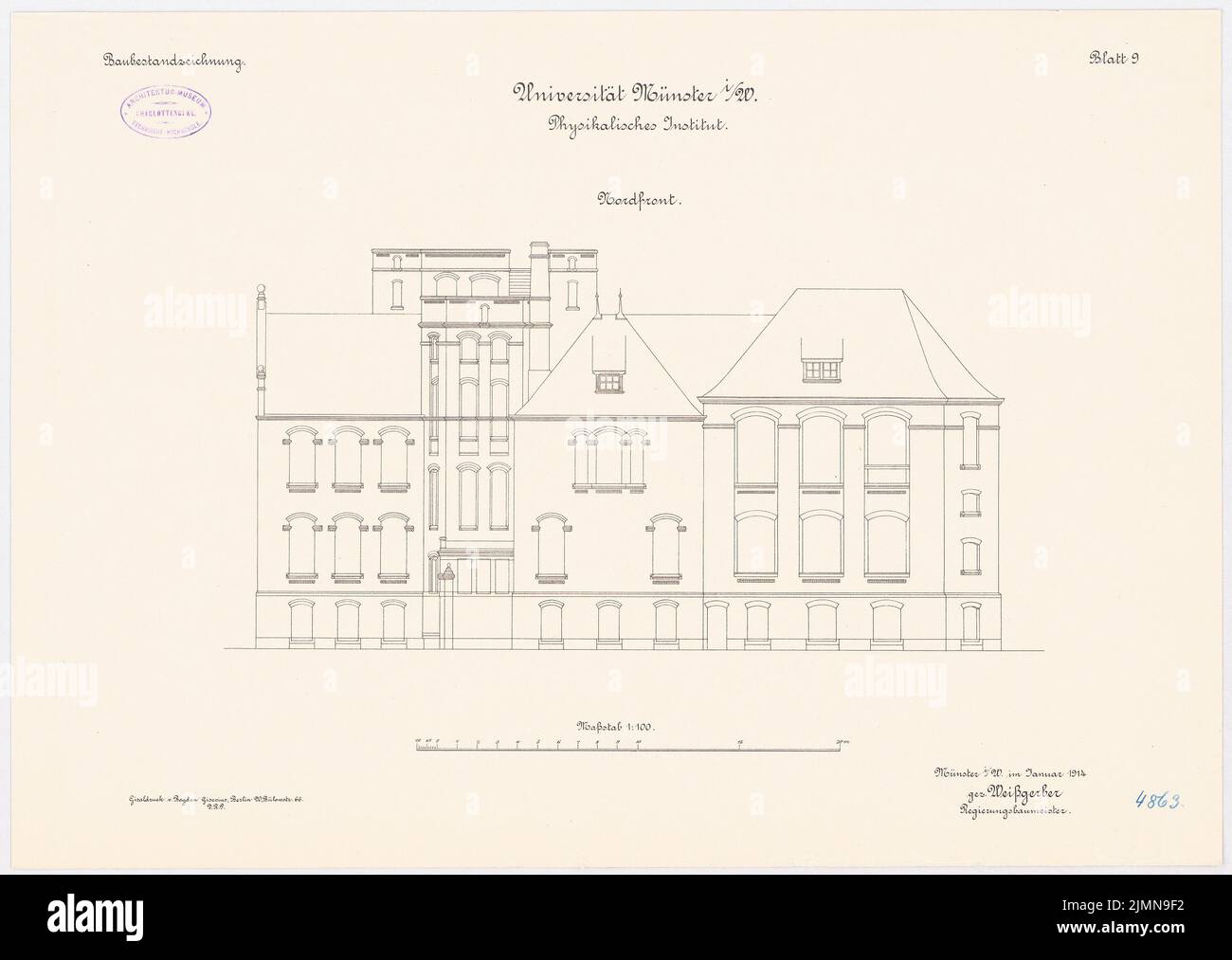 Weißgerber Otto, Universität Münster. Physikalisches Institut (1914): North Intent 1: 100. Lithographie, 43,4 x 61,1 cm (einschließlich Scankanten) Stockfoto