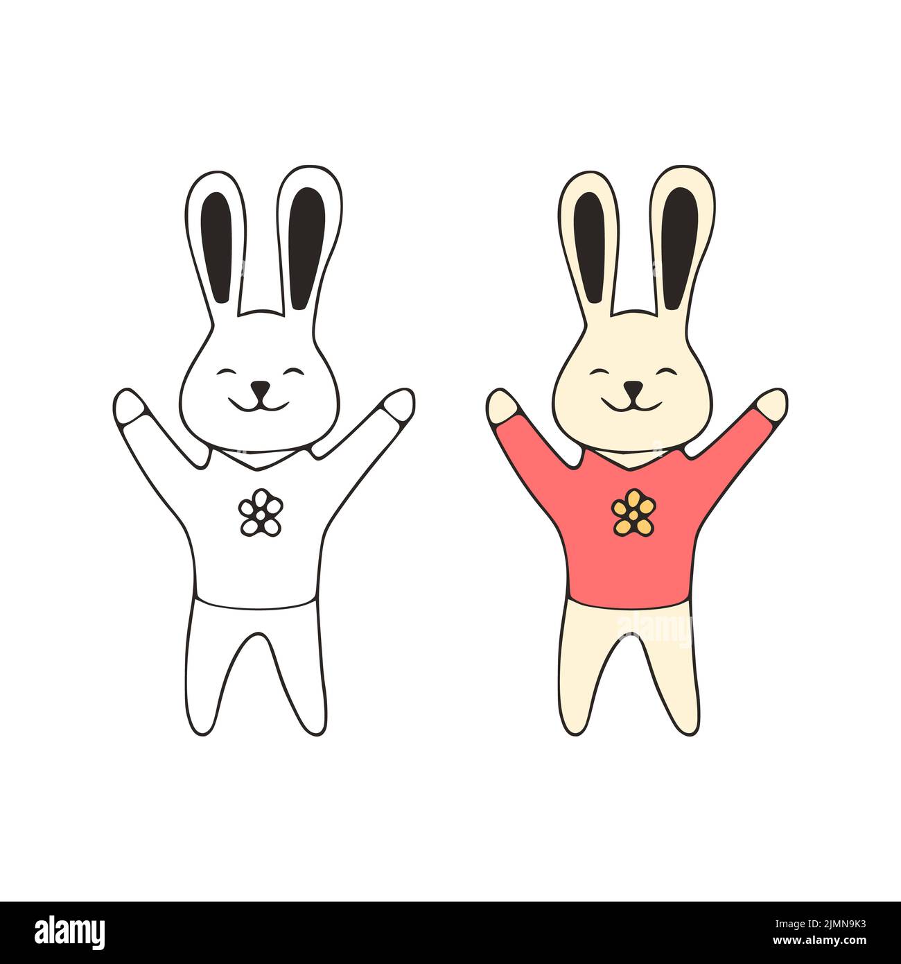 Witziges Kaninchen-Doodle-Symbol. Niedliche Haustiere Vektor-Kunst auf weißem Hintergrund. Stockfoto