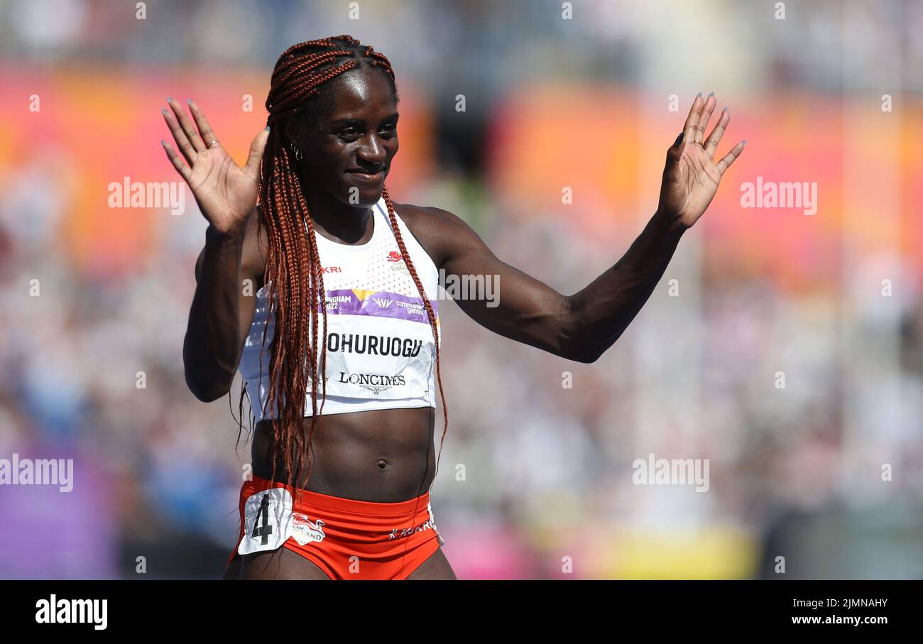 Birmingham, Großbritannien. 7. August 2022. Victoria Ohuruogu aus England vor den Women's 400m während des 10. Tages der Commonwealth Games im Alexander Stadium, Birmingham. Bildnachweis sollte lauten: Paul Terry Kredit: Paul Terry Foto/Alamy Live News Stockfoto