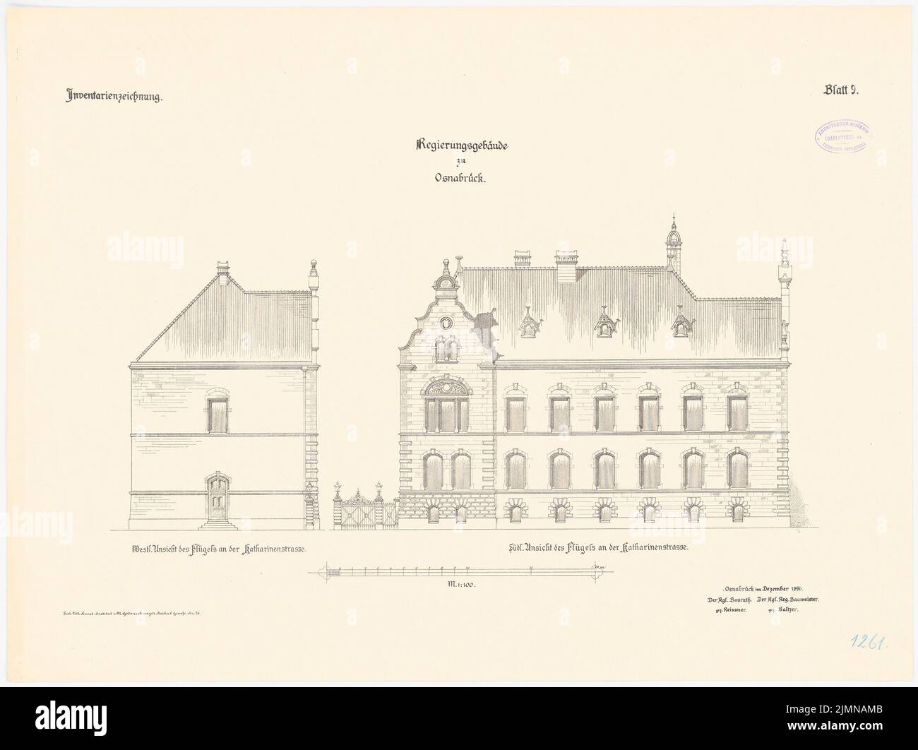 Unbekannter Architekt, Regierungsgebäude in Osnabrück (1896): 1: 100. Lithographie, 54,1 x 72,3 cm (einschließlich Scankanten) Stockfoto