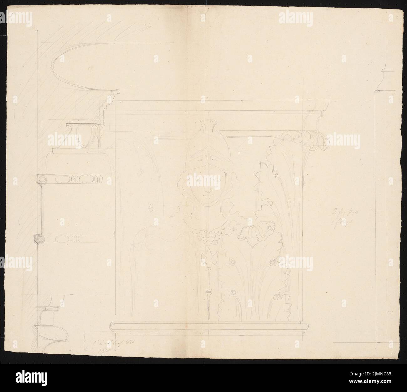 Knoblauch Eduard (1801-1865), Russische Botschaft, Berlin (1840-1841): Detail für ein Kapitel. Bleistift auf Papier, 60,7 x 67,9 cm (einschließlich Scankanten) Stockfoto