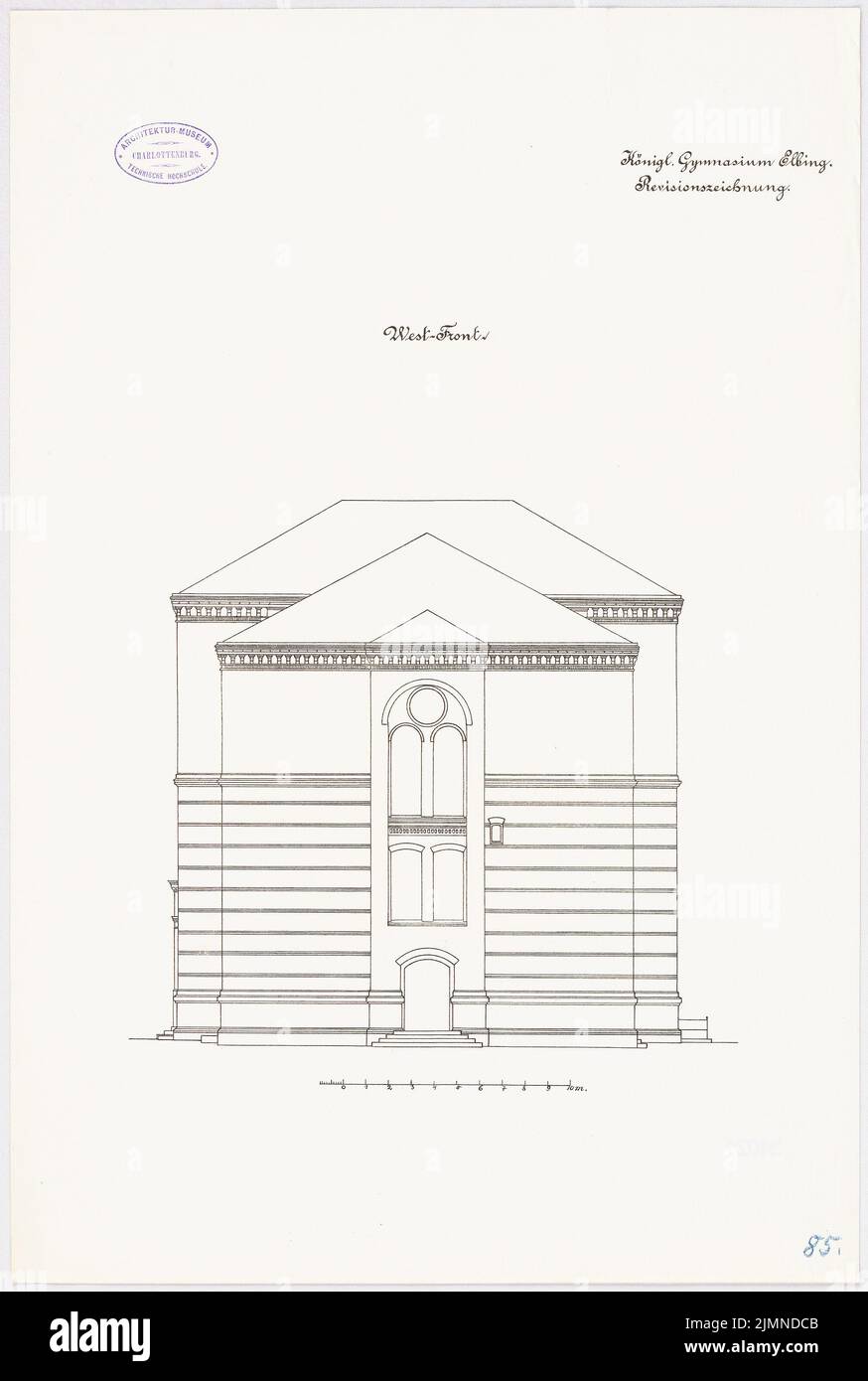Unbekannter Architekt, Gymnasium in Elbing (ca. 1886/1887): Riss West Side 1: 100. Lithographie, 56,2 x 37,8 cm (einschließlich Scankanten) Stockfoto
