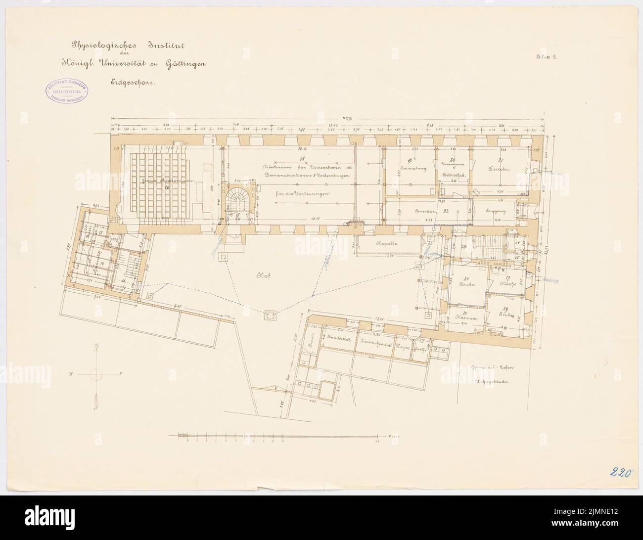 Unbekannter Architekt, 1. Physiologisches Institut der Universität Göttingen (ohne Dat.): Grundriss Erdboden 1: 100. Lithographie, 52,5 x 68,1 cm (einschließlich Scankanten) Stockfoto