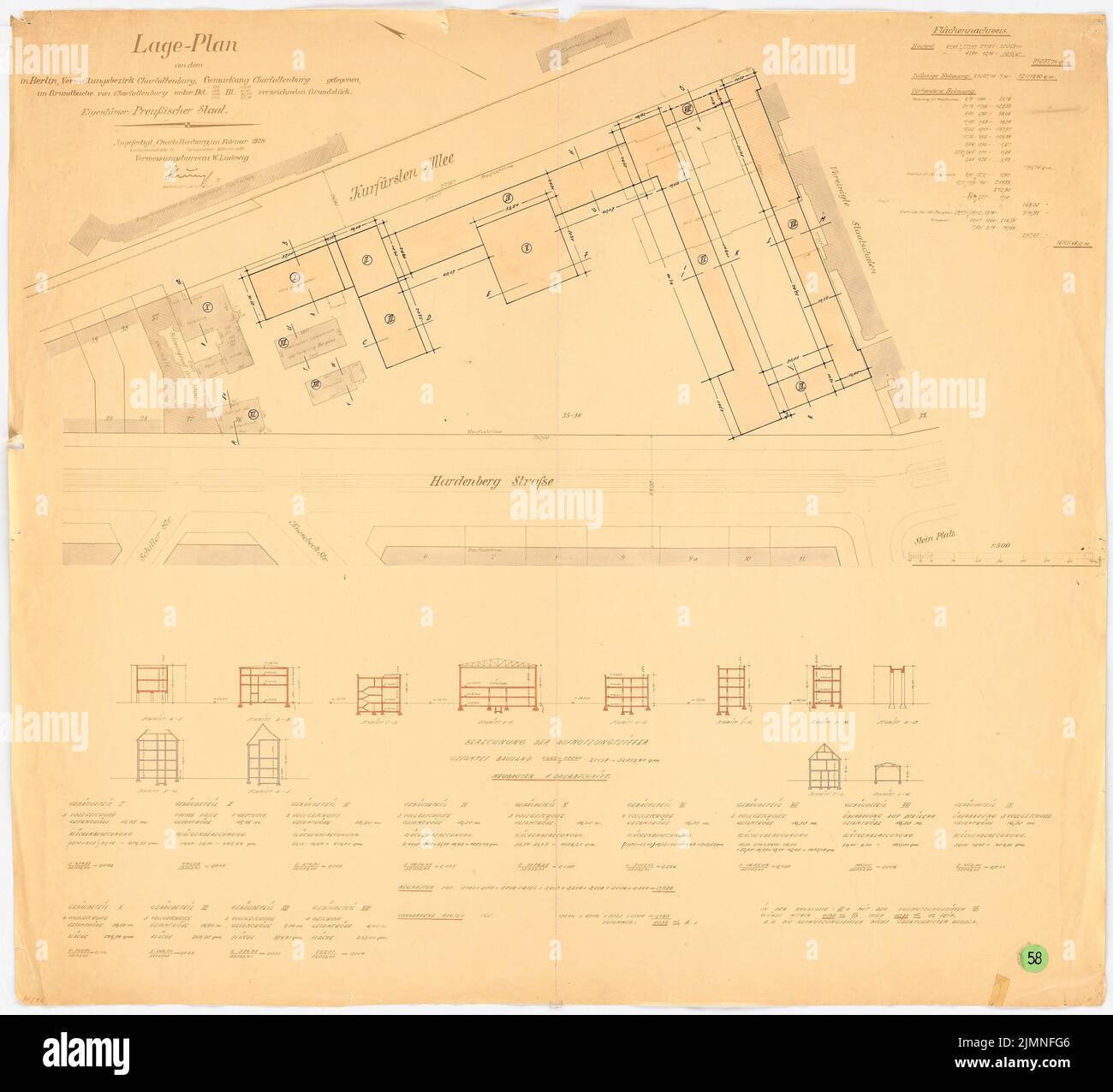 Weißgerber Otto, Technische Universität Berlin-Charlottenburg. Institut für Physik (02,1928): Abteilung 1: 500, Schnitte. Tusche Aquarell über Lichtbruch auf Papier, 87,8 x 96,2 cm (einschließlich Scankanten) Stockfoto