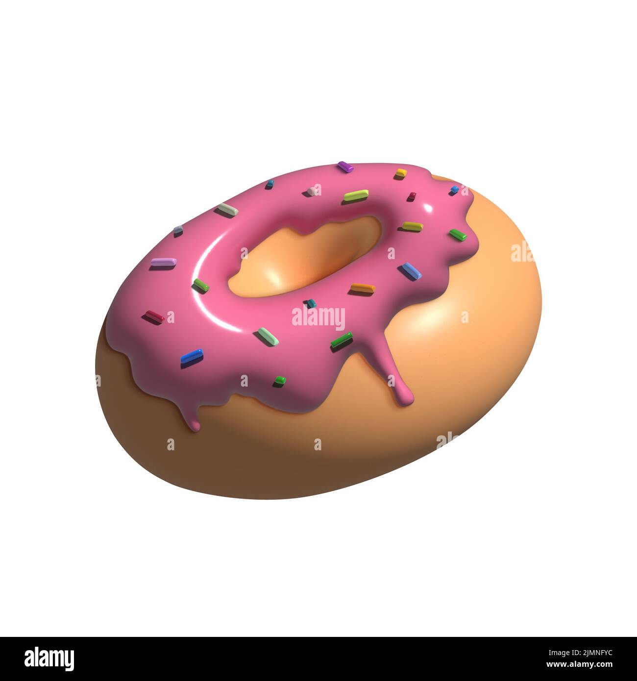 Donuts mit rosa Glasur und Streuseln. 3D realistische Darstellung isoliert auf weißem Hintergrund. Stockfoto