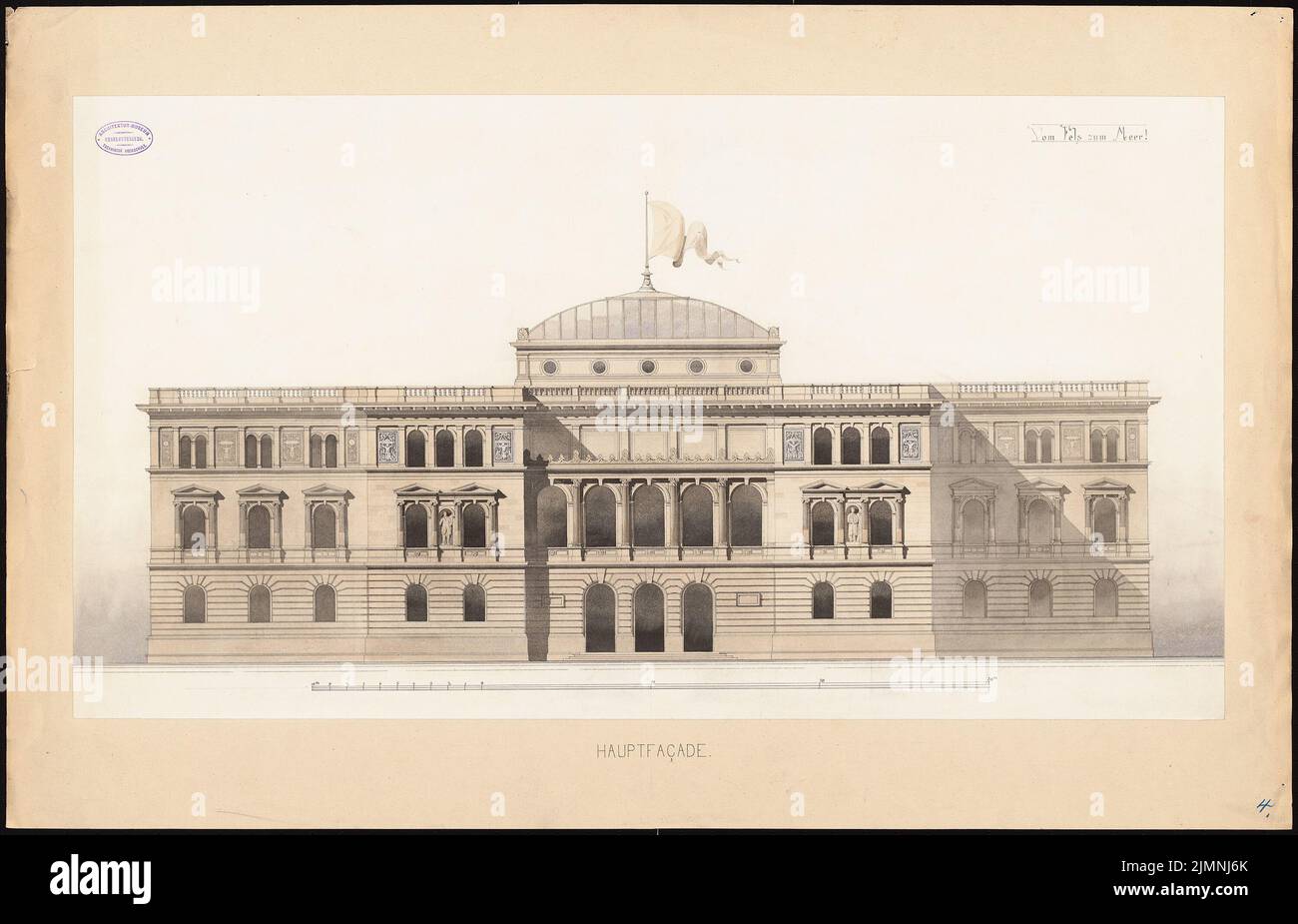 Eisenlohr & Schliemann, Ständehaus in Düsseldorf (1875): Blick auf die Hauptfassade. Tusche Aquarell, weiß auf Karton aufgezogen, 65,4 x 101,7 cm (inklusive Scankanten) Stockfoto