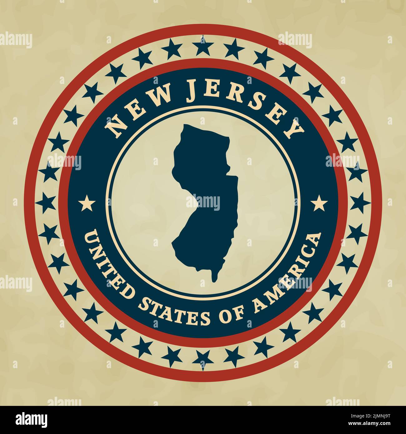Vintage-Label mit Landkarte von New Jersey Stockfoto