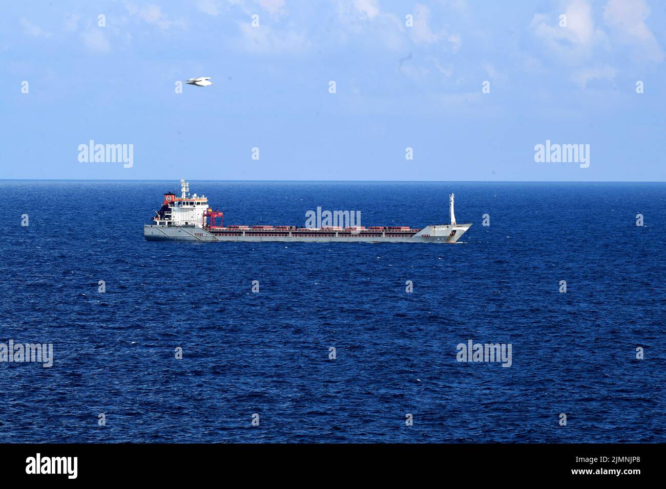 Istanbul, Türkei. 7. August 2022. Ein Schiff der zweiten Karawane von Schiffen, die Getreide aus der Ukraine transportieren, trifft am 7. August 2022 an der Küste von Istanbul in der Türkei ein. Quelle: Shadati/Xinhua/Alamy Live News Stockfoto