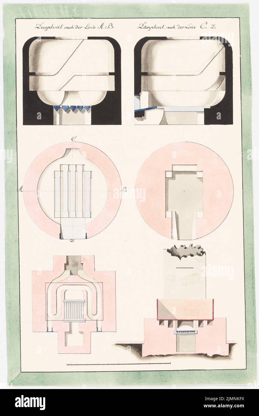 Unbekannter Architekt, Ofen (Calko) (ca. 1800): Schnitte, Details. Tusche Aquarell auf Papier, 43,3 x 28,9 cm (einschließlich Scankanten) Stockfoto