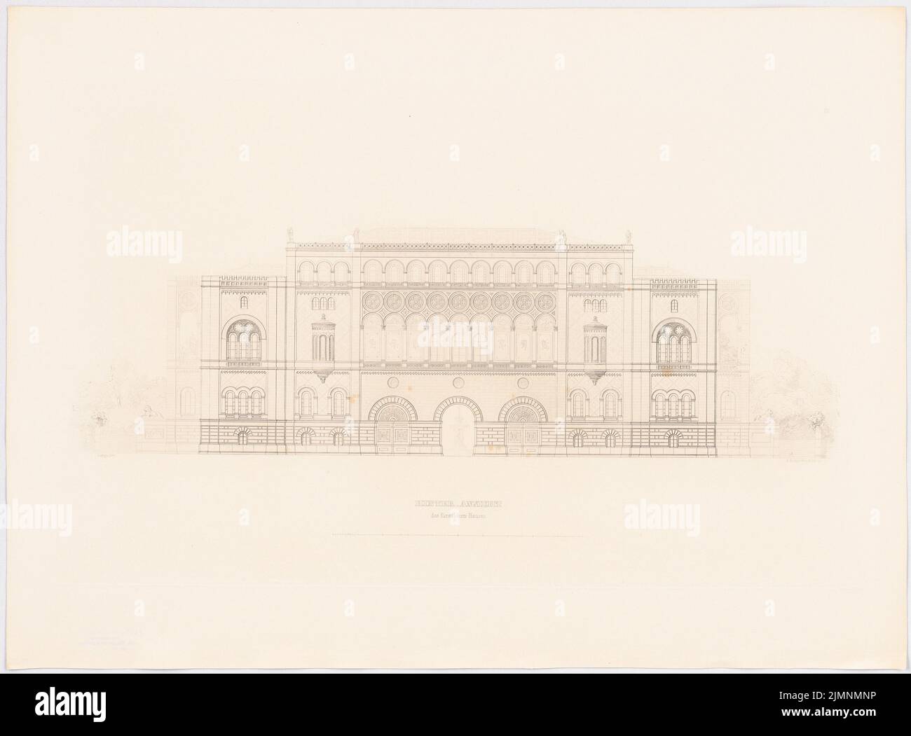 Lange Ludwig (1808-1868), Fürstenhaus der Wittelsbacher in München. (Aus: L. lange, Werke höherer Architektur, 1846/1847) (1846): Obere Ansicht. Druck auf Papier, 48,5 x 65,6 cm (inklusive Scankanten) lange Ludwig (1808-1868): Werke der höheren Baukunst, Darmstadt 1846/47. Fürstenwohnhaus für die Wittelsbacher, München Stockfoto