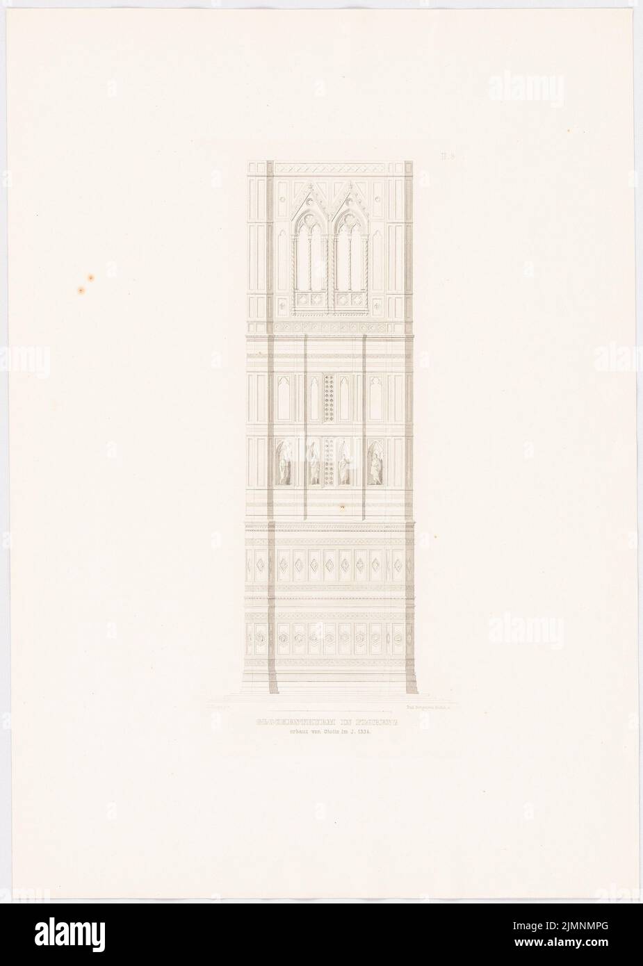 Lange Ludwig (1808-1868), Dom S. Maria del Fiore von Florence. Campanile. (Aus: L. lange, Werke höherer Architektur, 1846/1847) (1861): Unterer Teil der Ansicht. Druck auf Papier, 63,8 x 45,4 cm (inklusive Scankanten) lange Ludwig (1808-1868): Werke der höheren Baukunst, Darmstadt 1846/47. Dom S. Maria del Fiore, Florenz. Campanile Stockfoto