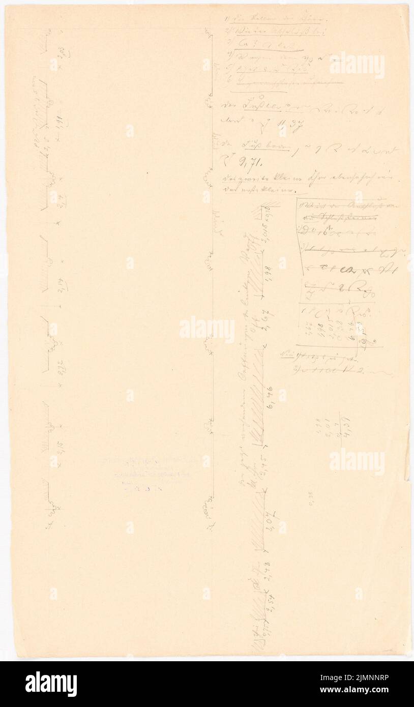 Lüdecke Carl Johann Bogislaw (1826-1894), Dom St. Johann in Breslau. Restaurierung (1873-1873): Skizze: Teilgeschossplan ('jetzt vorhandene Öffnungen der linken Wand'); Abmessung. Bleistift auf Papier, 34,5 x 21,6 cm (inklusive Scankanten) Lüdecke Carl Johann Bogislaw (1826-1894): Dom St. Johann, Breslau. Restaurierung Stockfoto