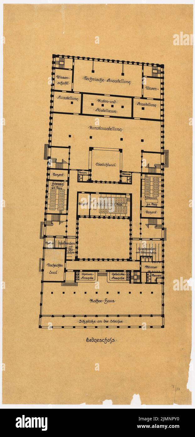 Poelzig Hans (1869-1936), Haus der Freundschaft, Istanbul. Vorprojekt 2 (1916): Z.B. (letzte Version). Tusche auf Transparent, 75,3 x 36 cm (inklusive Scankanten) Poelzig Hans (1869-1936): Haus der Freundschaft, Istanbul. Vorprojekt 2 Stockfoto