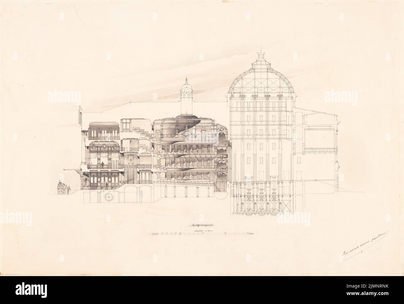 Neckelmann Skjold (1854-1903), Oper (ohne dat.): Längsschnitt 1: 100. Tusche Aquarell auf der Schachtel, 60,7 x 88,6 cm (inklusive Scankanten) Neckelmann Skjold (1854-1903): Oper Stockfoto