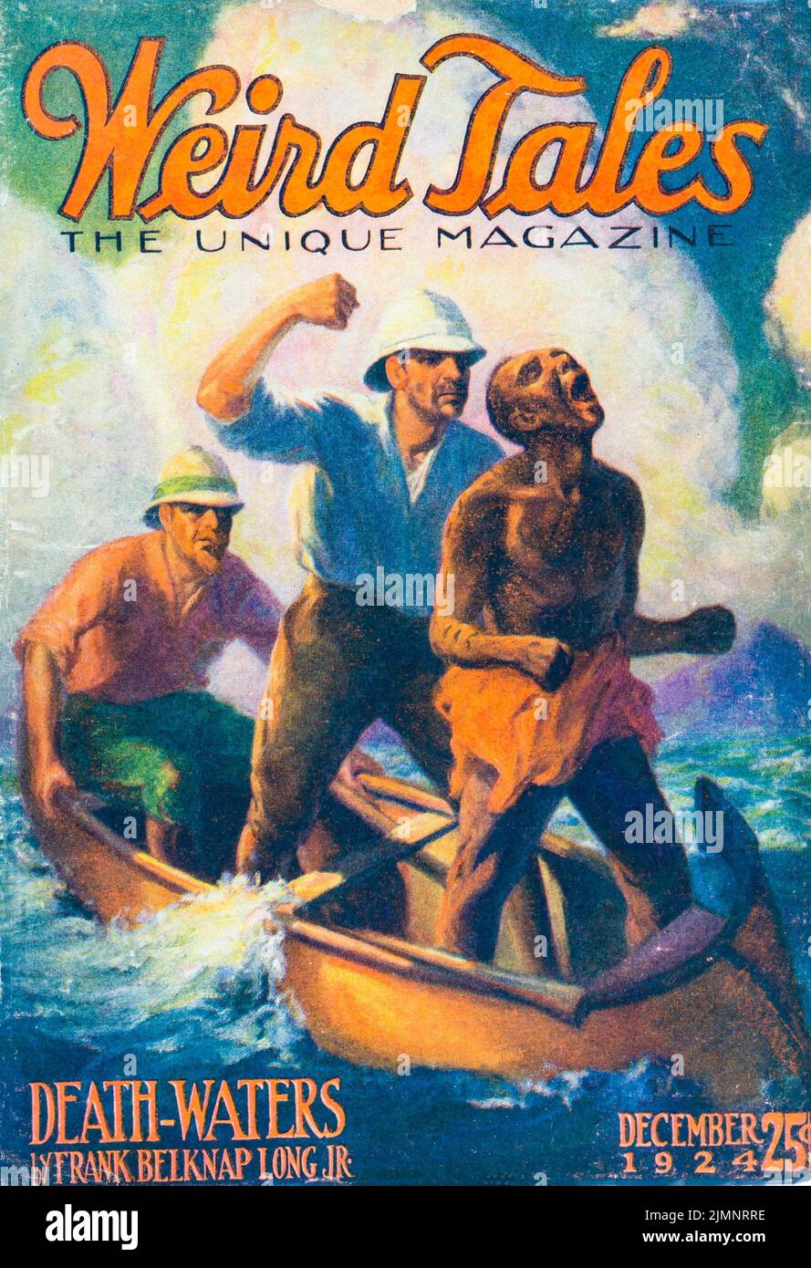 Cover of Weird Tales, Dezember 1924, Band 4, Nummer 4. Death-Waters, von Frank Belknap Long, Jr. Cover-Art von Andrew Brosnatch Stockfoto