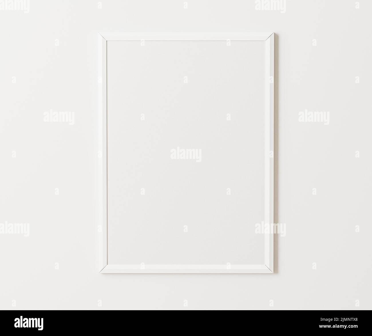 Weißer Rahmen-Mockup auf weißer Wand, 3:4 Verhältnis, 30x40 cm, 18x24. Leerer Posterrahmen-Mock-up,. 3D Rendern Stockfoto