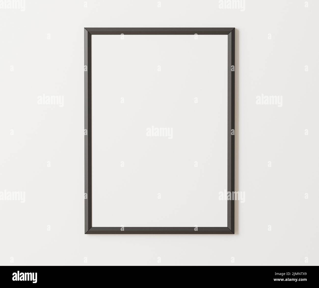 Schwarzer Rahmen-Mockup auf weißer Wand, 3:4 Ratio, 30x40 cm, 18x24. Leerer Posterrahmen-Mock-up,. 3D Rendern Stockfoto