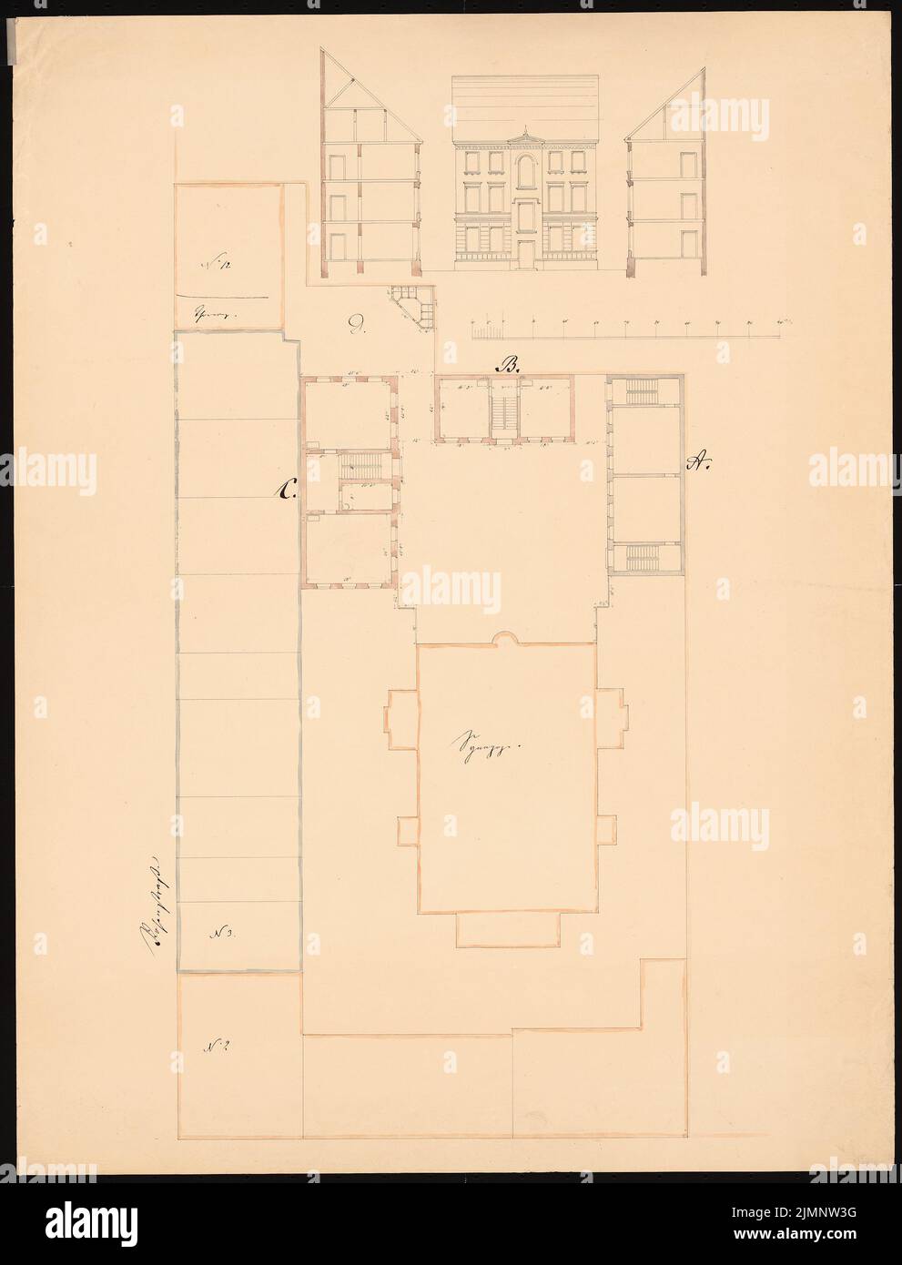 Knoblauch Eduard (1801-1865), Alte Synagoge, Berlin. Umbau (1854): Je nach Plan mit Aussicht Haus, Schnitte. Tusche Aquarell, 62,2 x 47,4 cm (inklusive Scan-Kanten) Knoblauch Eduard (1801-1865): Alte Synagoge, Berlin. Umbau Stockfoto