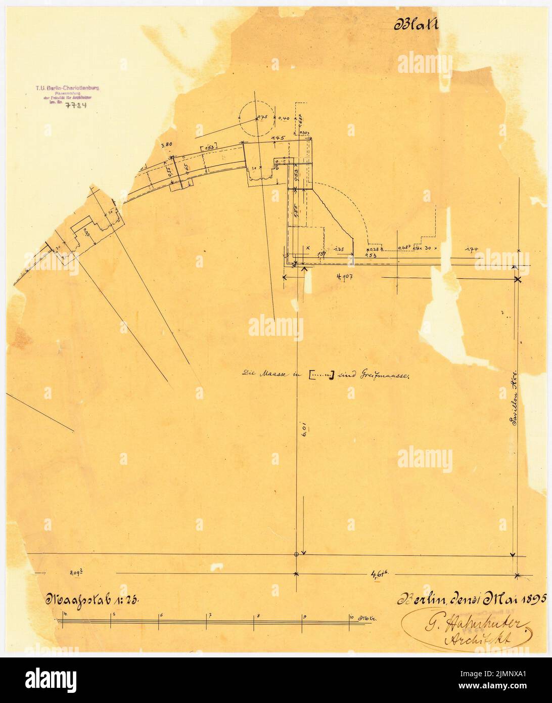 Halmhuber Gustav (1862-1936), Kaiser-Wilhelm-I.-Denkmal in Berlin (31. Mai 1895): Hallenbau, Schichten 1:25. Tusche auf Transparent, 54,5 x 45,8 cm (inklusive Scankanten) Begas Reinhold (1831-1911): Denkmal für Kaiser Wilhelm I., Berlin Stockfoto