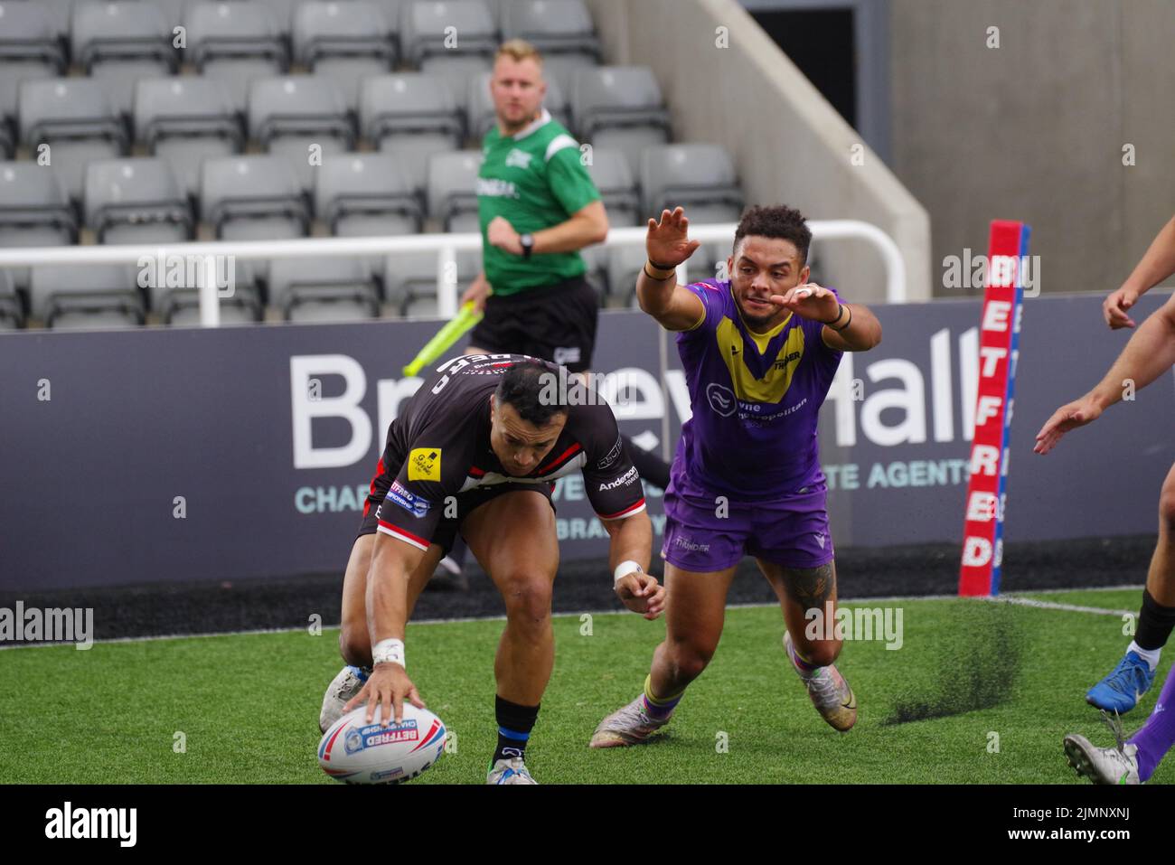 Newcastle upon Tyne, England, 7. August 2022. Paul Ulberg erzielte einen Versuch für London Broncos gegen Newcastle Thunder in der Betfred Championship im Kingston Park. Quelle: Colin Edwards/Alamy Live News. Stockfoto