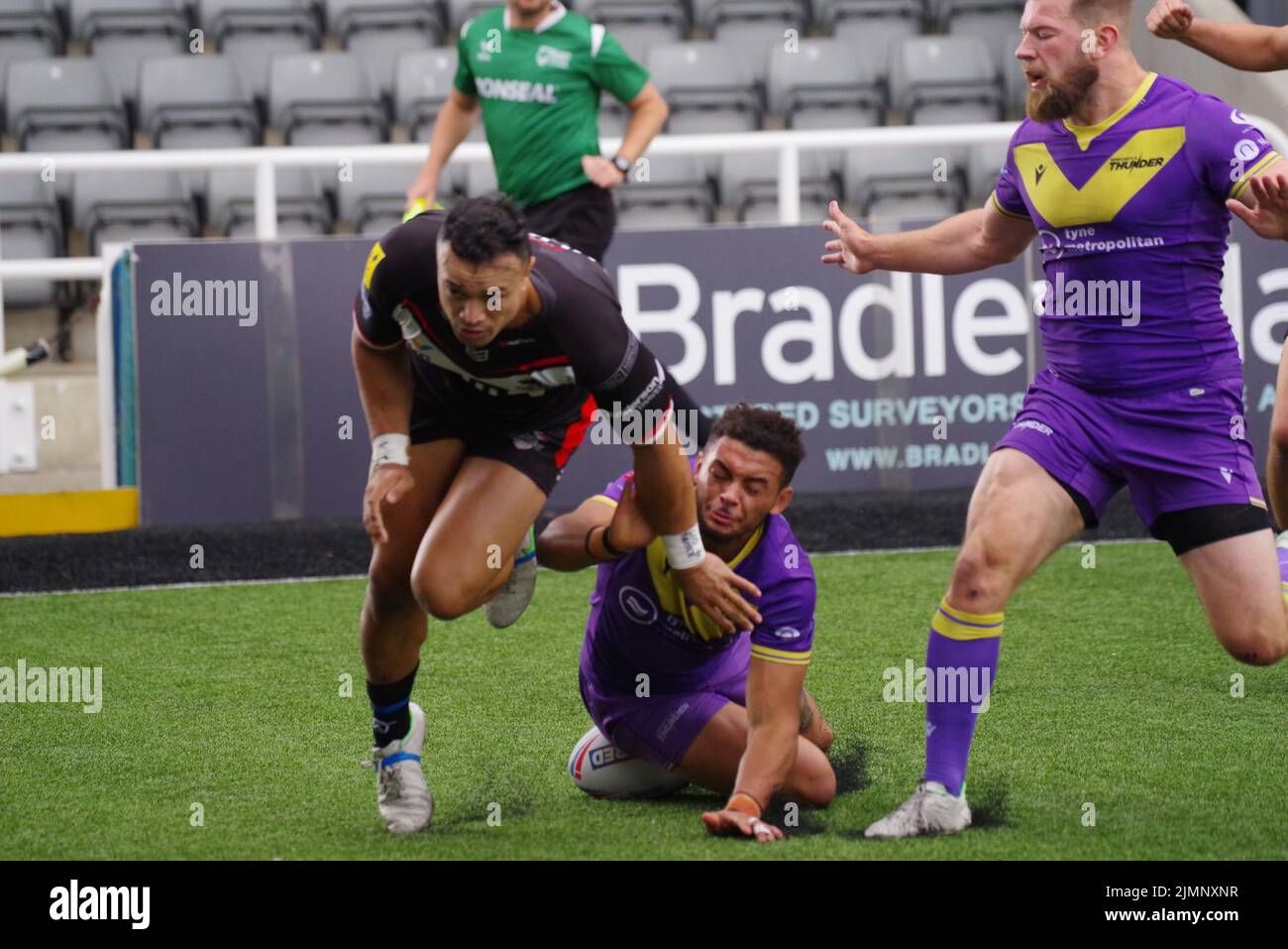 Newcastle upon Tyne, England, 7. August 2022. Paul Ulberg erzielte einen Versuch für London Broncos gegen Newcastle Thunder in der Betfred Championship im Kingston Park. Quelle: Colin Edwards/Alamy Live News. Stockfoto