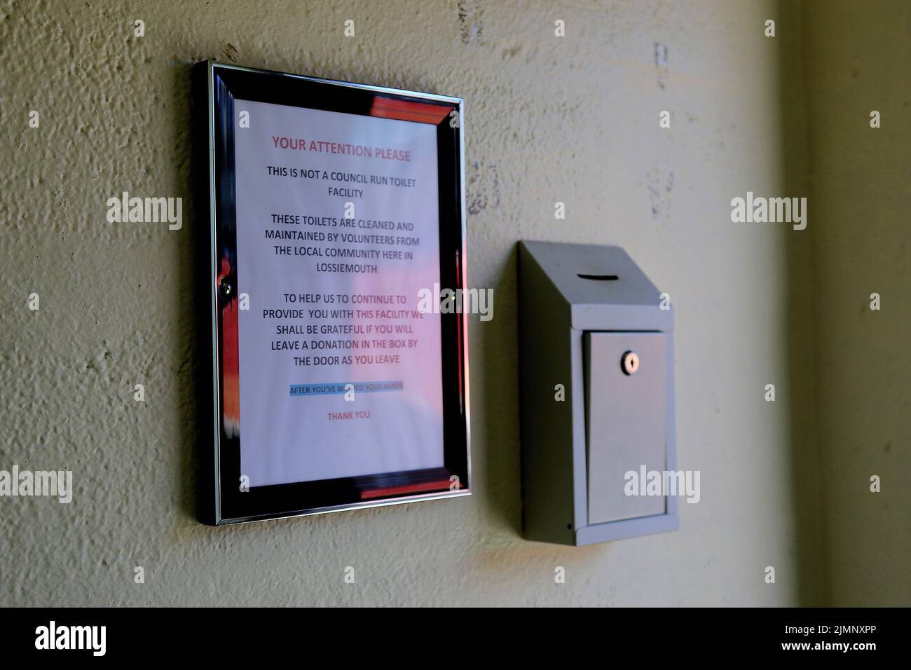 Die Gemeinde führt Toiletten in Lossiemouth, Morayshire, Schottland, Großbritannien. Stockfoto