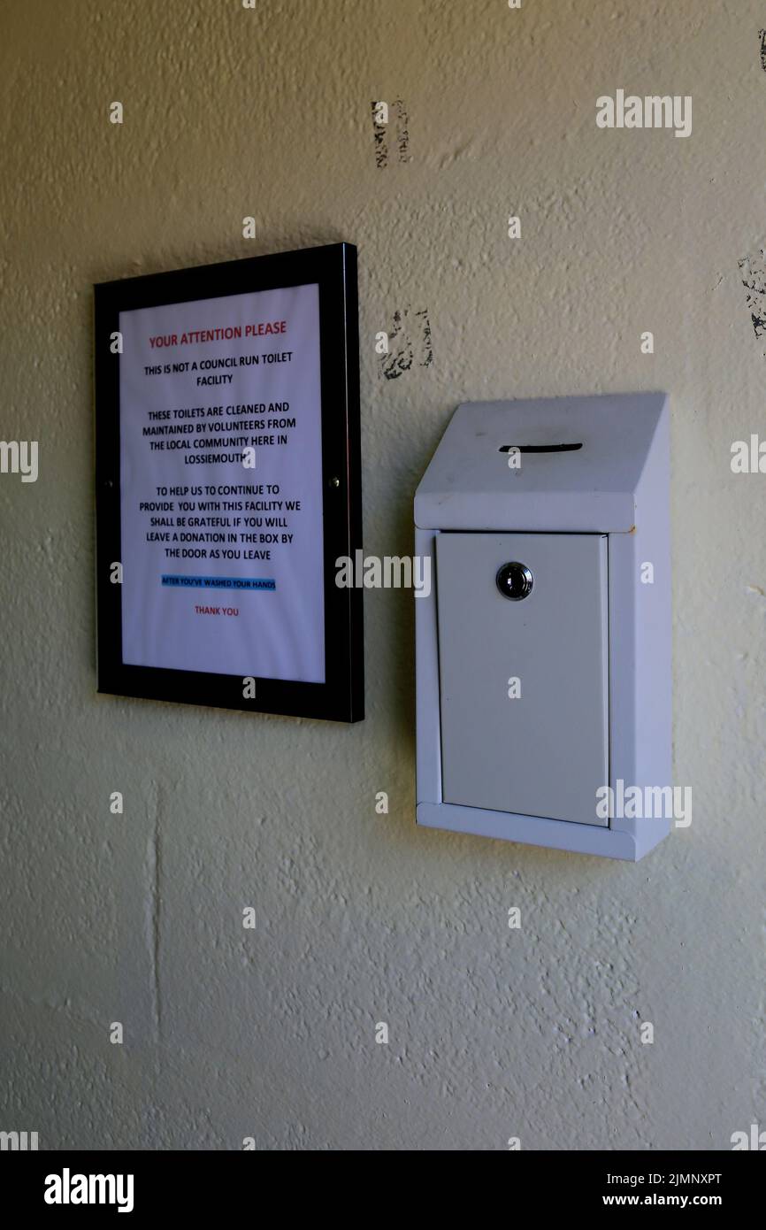 Die Gemeinde führt Toiletten in Lossiemouth, Morayshire, Schottland, Großbritannien. Stockfoto