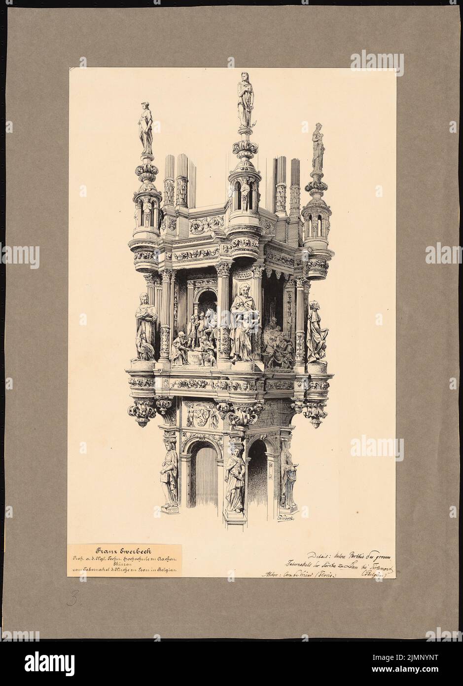 Ewerbeck, Franz (1839-1889), Ansicht eines Tabernakels im Corn. De Vries, schlank (ohne Datum): Perspektivische Ansicht. Tinte auf Karton, 58,3 x 42,2 cm (inklusive Scankanten) Ewerbeck, Franz (1839-1889): Ansicht eines Tabernakels von Corn. De Vries, Lean Stockfoto