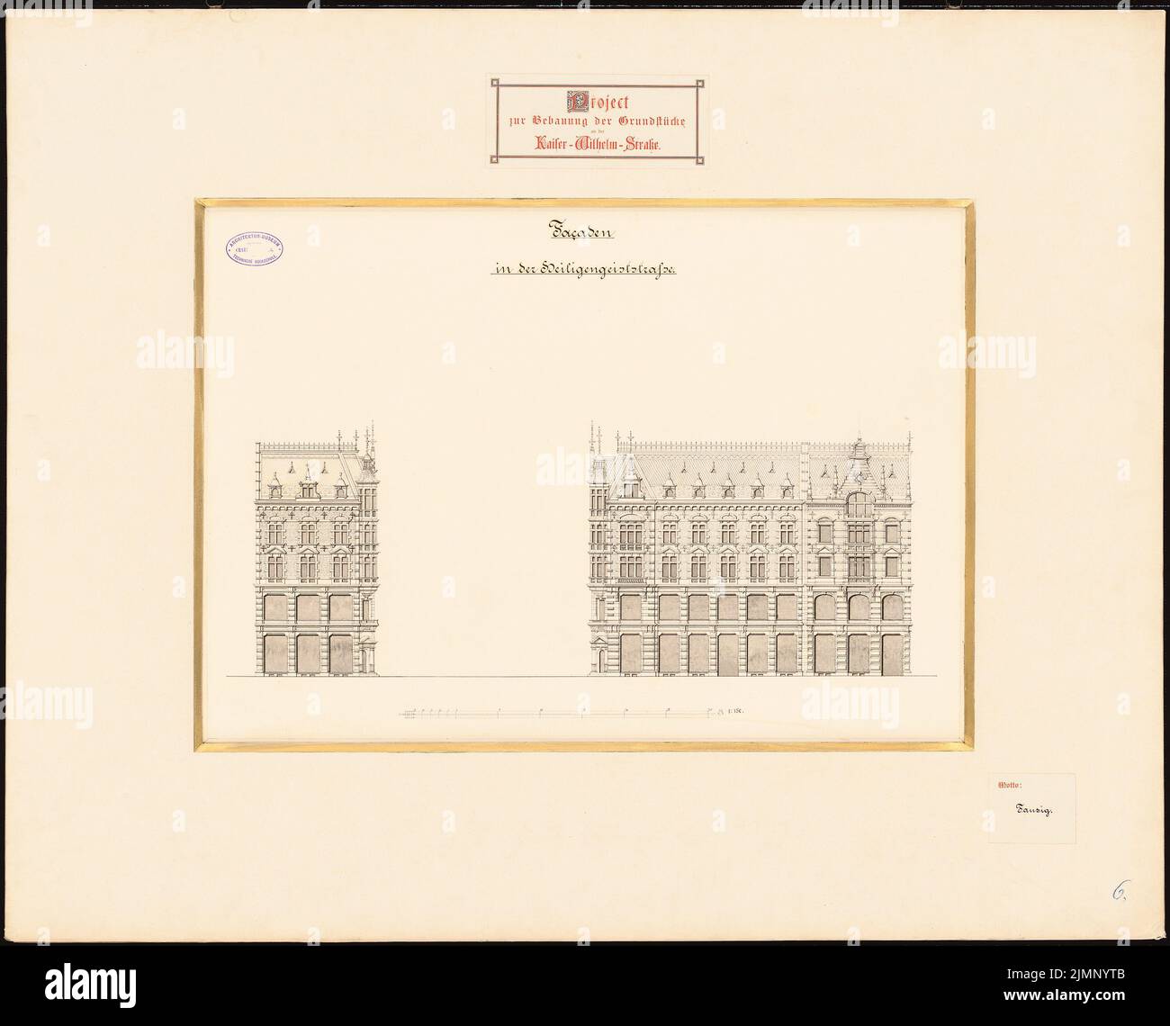 Erdmann & Spindler, Erschließung der Kaiser-Wilhelm-Straße in Berlin (ohne Datum): Fassaden in der Heiligen-Geist-Str. 1: 150. Tusche Aquarell auf der Schachtel, 74,7 x 92,4 cm (inklusive Scan-Kanten) Erdmann & Spindler : Bebauung der Kaiser-Wilhelm-Straße, Berlin Stockfoto