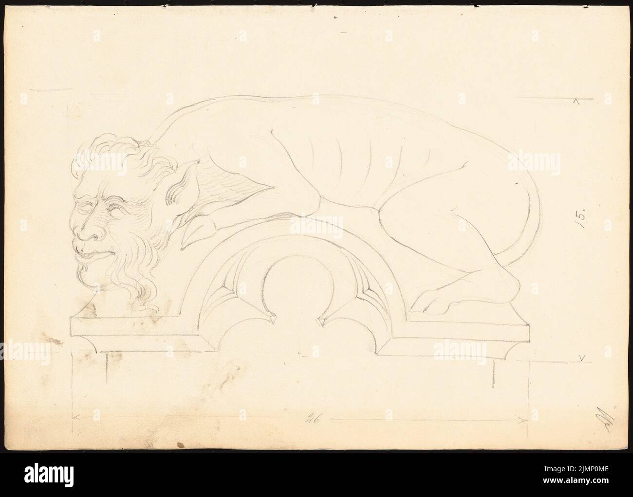 Lehmübner Paul (1855-1916), Rathaus in Wernigerode (1897): Fabelhafte Kreaturen über dem Fenster fallen. Bleistift auf Karton, 25,3 x 35,3 cm (inklusive Scan-Kanten) Lehmstübner Paul (1855-1916): Rathaus, Wernigerode Stockfoto