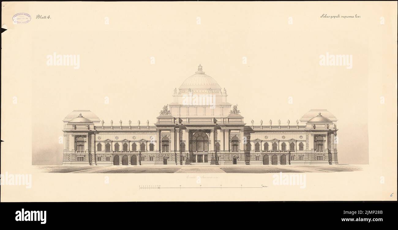 Giese & Weidner, Reichstag, Berlin (1882): Blick in die Sommerstraße 1: 200. Tusche, Bleistift-Aquarell auf der Schachtel, 49,6 x 97,6 cm (inklusive Scankanten) Giese & Weidner : Reichstag, Berlin. Zweiter Wettbewerb Stockfoto