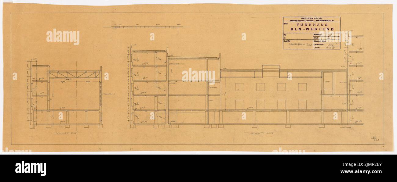 Poelzig Hans (1869-1936), Haus des Rundfunks, Berlin (25. Mai 1929): Cuts Little Hall 1: 100. Bleistift auf Transparent, 37 x 94,8 cm (inklusive Scankanten) Poelzig Hans (1869-1936): Haus des Rundfunks, Berlin-Charlottenburg Stockfoto