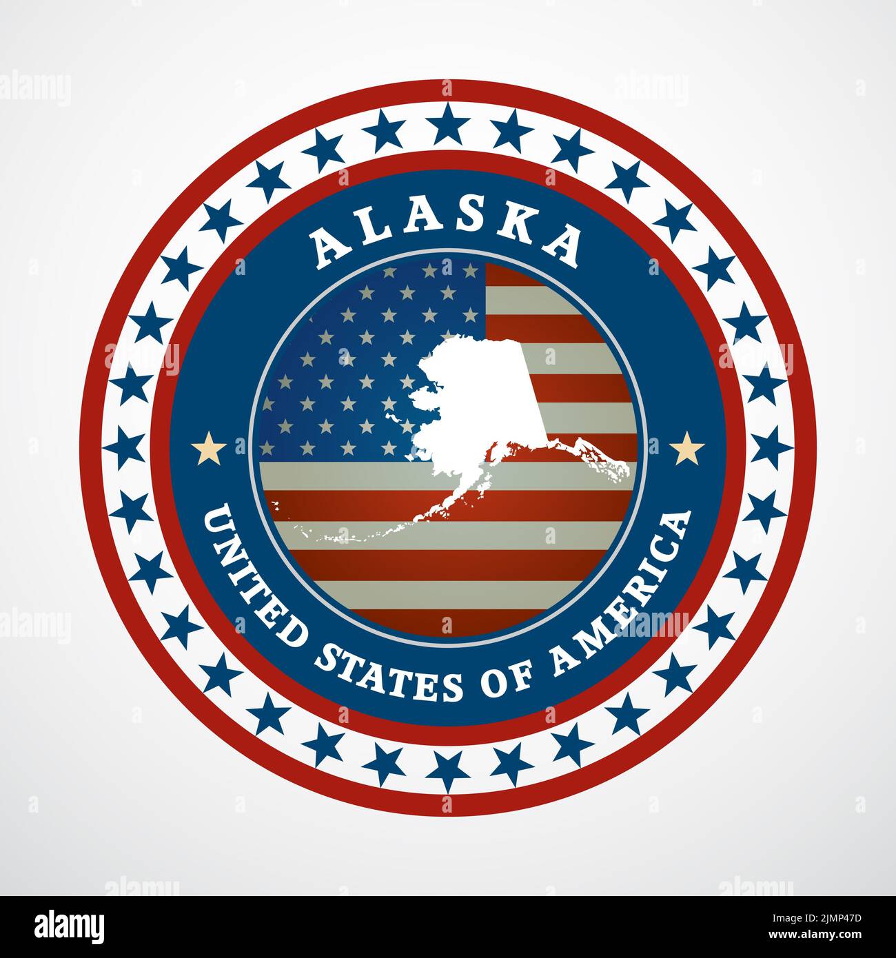 Etikett mit Karte von Alaska Stockfoto