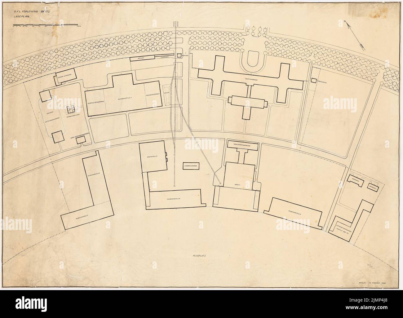 Poelzig Hans (1869-1936), Deutsches Luftfahrtinstitut für Luftfahrt, Berlin-Britz (02,1929): Abteilung. Tusche auf Transparent, 89,9 x 124,9 cm (inklusive Scan-Kanten) Poelzig Hans (1869-1936): Deutsche Versuchsanstalt für Luftfahrt, Berlin-Britz Stockfoto