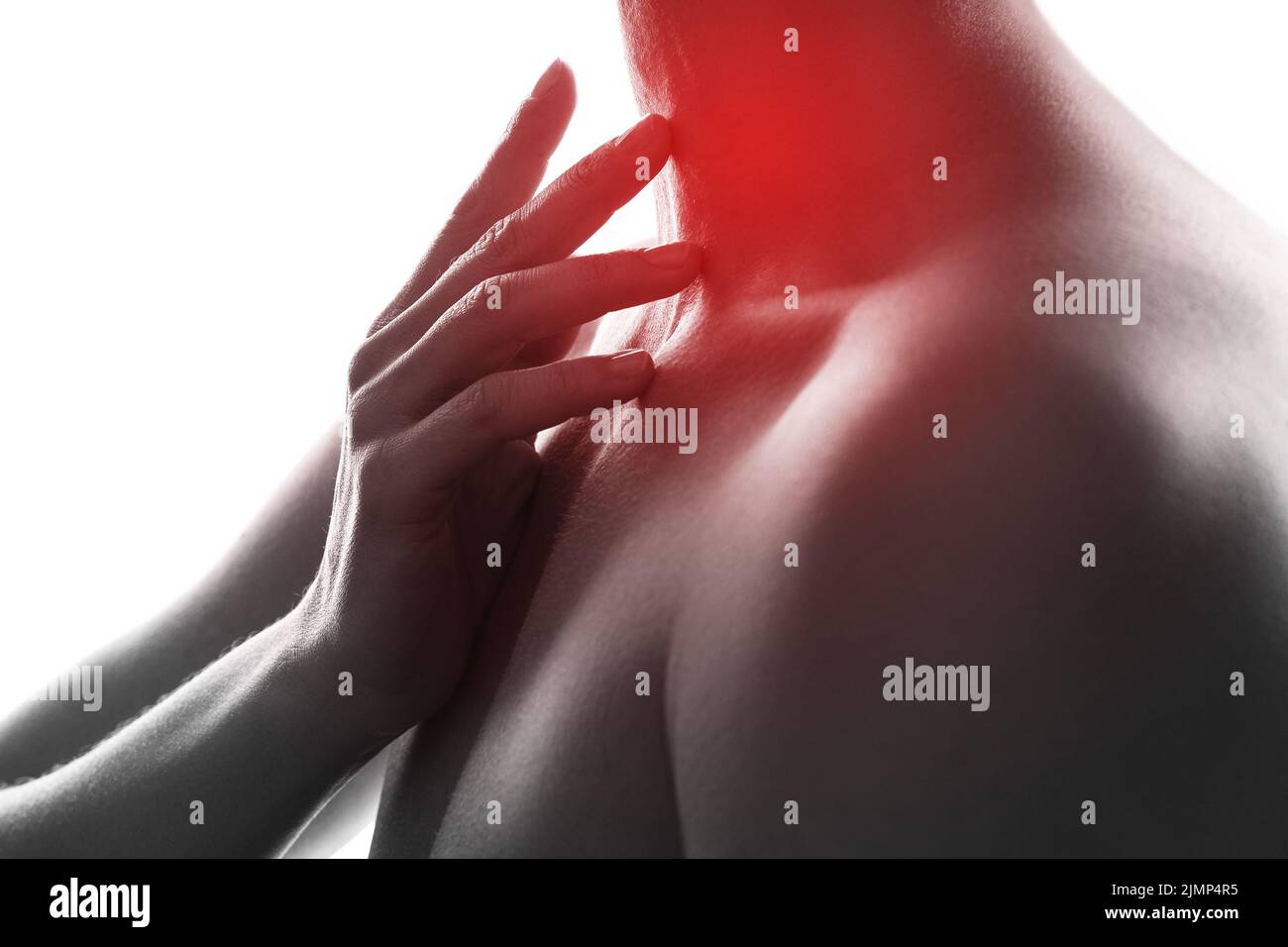 Konzepte von Problemen mit der Schilddrüse oder Halsschmerzen Stockfoto