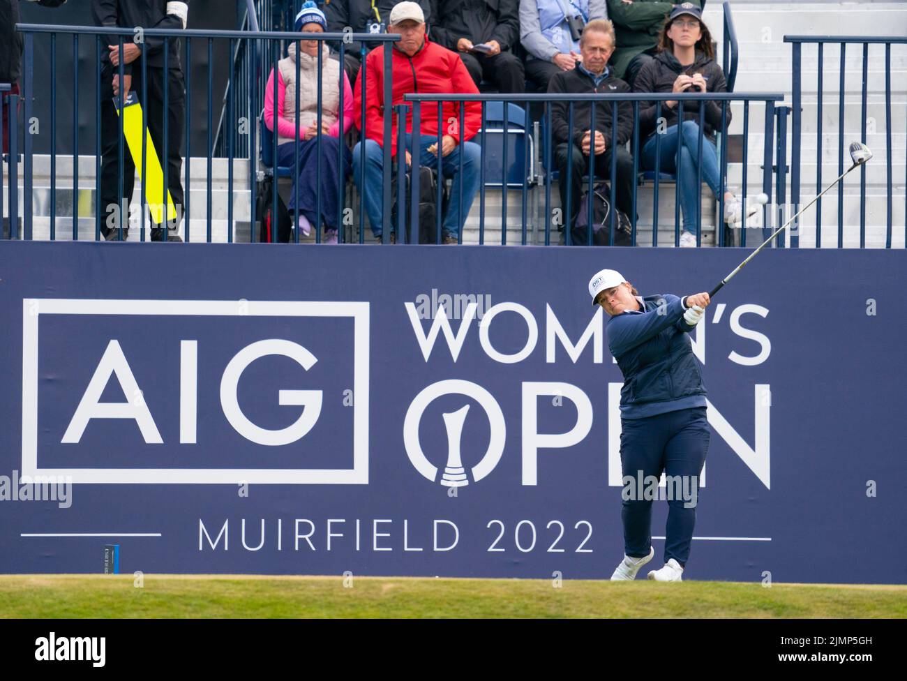 Gullane, Schottland, Großbritannien. 7.. August 2022. Finalrunde der AIG Women’s Open Golf Championship in Muirfield in East Lothian. Bild; Lydia Hall schlägt am ersten Loch ab. Iain Masterton/Alamy Live News Stockfoto