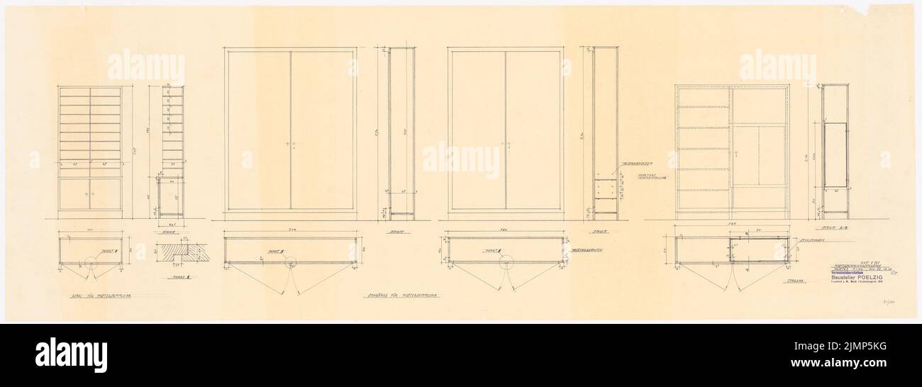 Poelzig Hans (1869-1936), I.G.-Farben in Frankfurt/Main. Testlabor (22. Juli 1930): Probenaufnahmeschränke 1:10 Uhr. Bleistift auf Transparent, 50,3 x 143,2 cm (inklusive Scankanten) Poelzig Hans (1869-1936): I.G.-Farben, Frankfurt/Main. Versuchslaboratorium Stockfoto