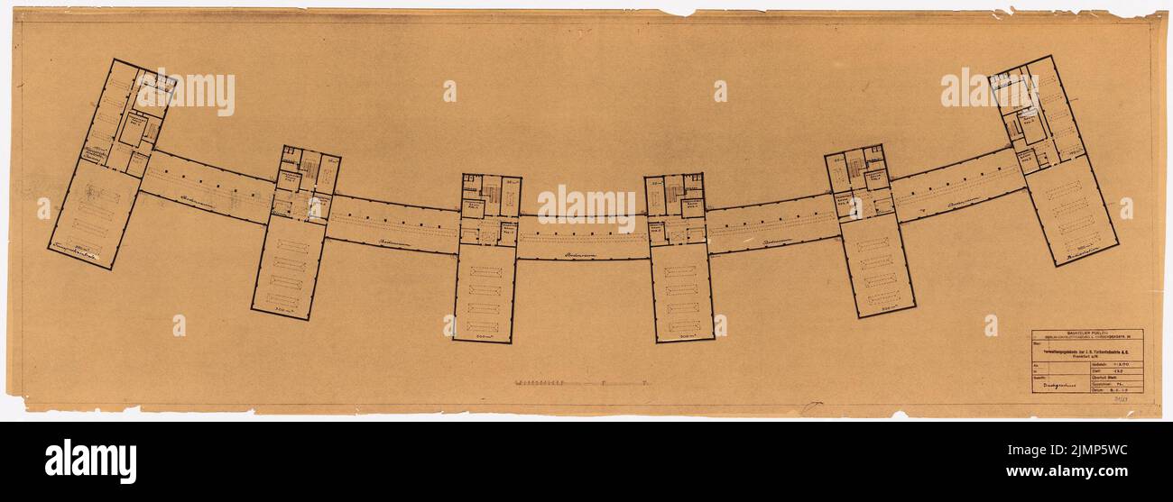 Poelzig Hans (1869-1936), I.G.-Farben in Frankfurt/Main. Verwaltungsgebäude (08/08/1929): Grundriss Dachgeschoss 1: 200. Tusche über einem Bruch auf Transparent, 51,3 x 142,7 cm (inklusive Scankanten) Poelzig Hans (1869-1936): I.G.-Farben, Frankfurt/Main. Verwaltungsgebäude Stockfoto