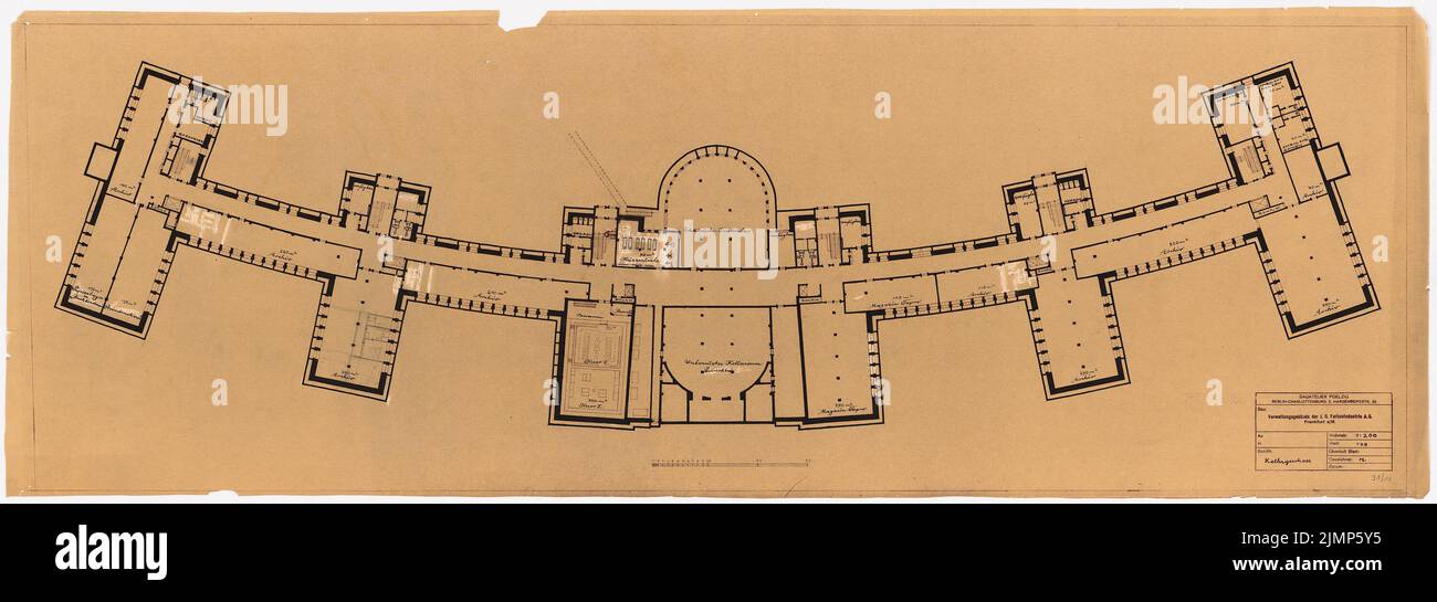 Poelzig Hans (1869-1936), I.G.-Farben in Frankfurt/Main. Verwaltungsgebäude (1928-1931): Grundriss EG 1: 200. Tusche über Bruch weiß getüncht, 50,3 x 143,4 cm (inklusive Scankanten) Poelzig Hans (1869-1936): I.G.-Farben, Frankfurt/Main. Verwaltungsgebäude Stockfoto