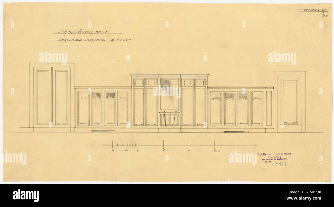 Messel Alfred (1853-1909), Darmstadt Bank für Handel und Industrie, Berlin. Neuaufbau (1902-1902): Zuschauerraum, Garderobe. Bleistift auf transparent, 28,8 x 52,3 cm (inklusive Scankanten) Messel Alfred (1853-1909): Darmstädter Bank für Handel und Industrie, Berlin. Neueinrichtung Stockfoto