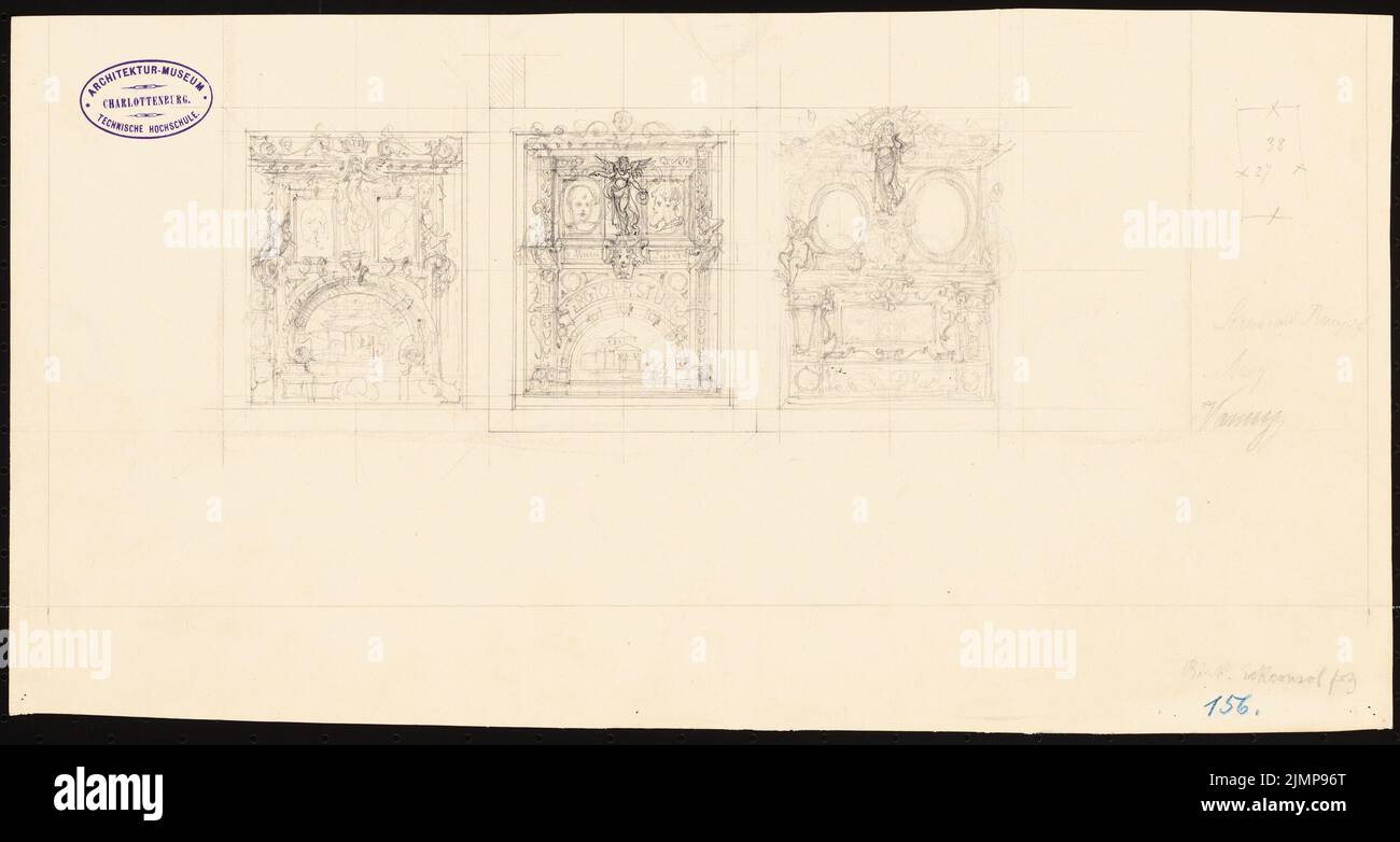 Giesenberg Edgar (1851-1892), Königliche Oper in Berlin. (?) (Ohne DAT.): Details der Wanddekoration. Bleistift auf der Schachtel, 25,2 x 47,4 cm (inklusive Scan-Kanten) Giesenberg Edgar (1851-1892): Königliche Oper, Berlin (?) Stockfoto