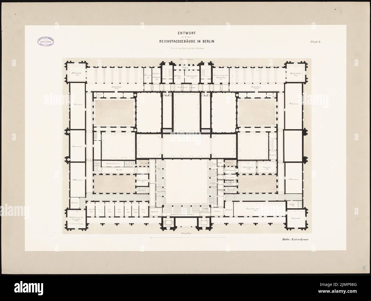 Gorgolewski Zygmunt (1845-1903), Reichstag, Berlin (ohne Datum): Grundriß 2. Stock 1: 100. Tusche Aquarell auf der Schachtel, 76,2 x 102,6 cm (inklusive Scan-Kanten) Gorgolewski Zygmunt (1845-1903): Reichstag, Berlin Stockfoto