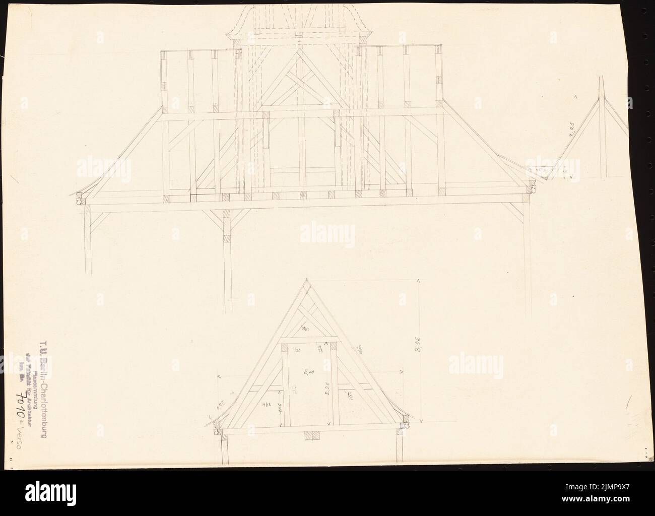 Lehmstübner Paul (1855-1916), Brunnenhaus in Popperode (ohne Dat.): Längs- und Querschnitt. Bleistift auf Karton, 25,4 x 35,4 cm (inklusive Scan-Kanten) Lehmstübner Paul (1855-1916): Brunnenhaus, Popperode Stockfoto