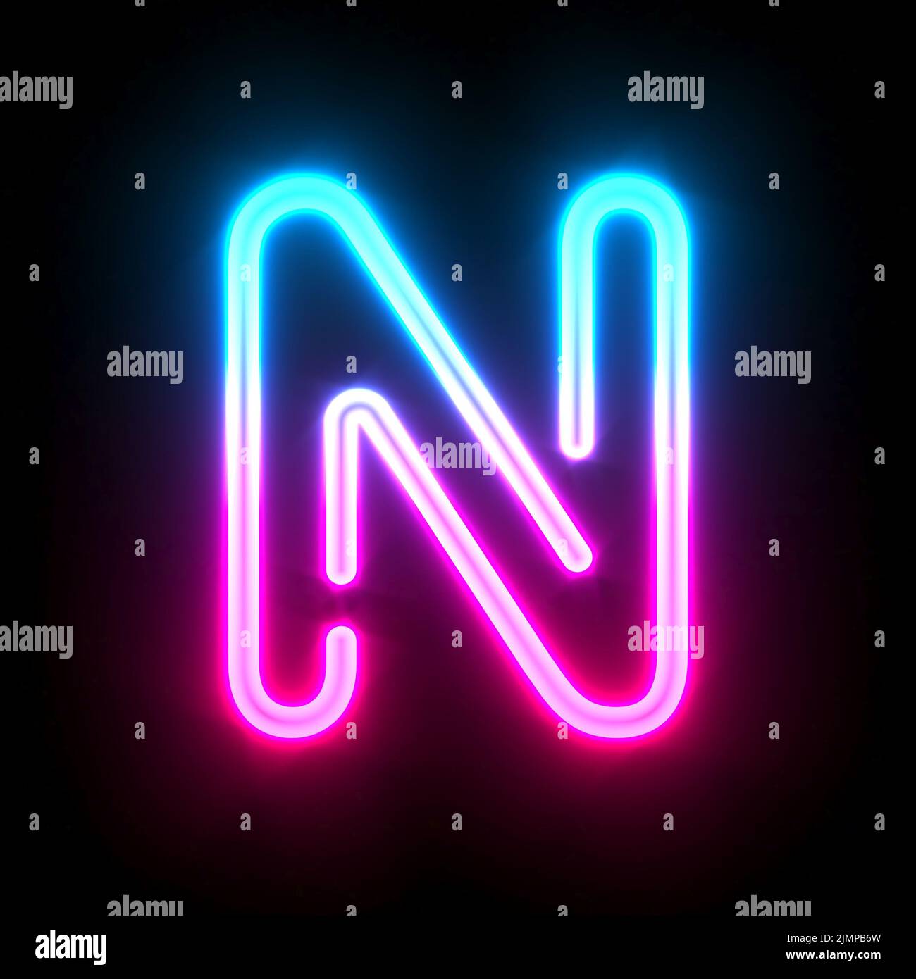 Blau pink leuchtende Neon-Tube-Schrift Buchstabe N 3D Stockfoto