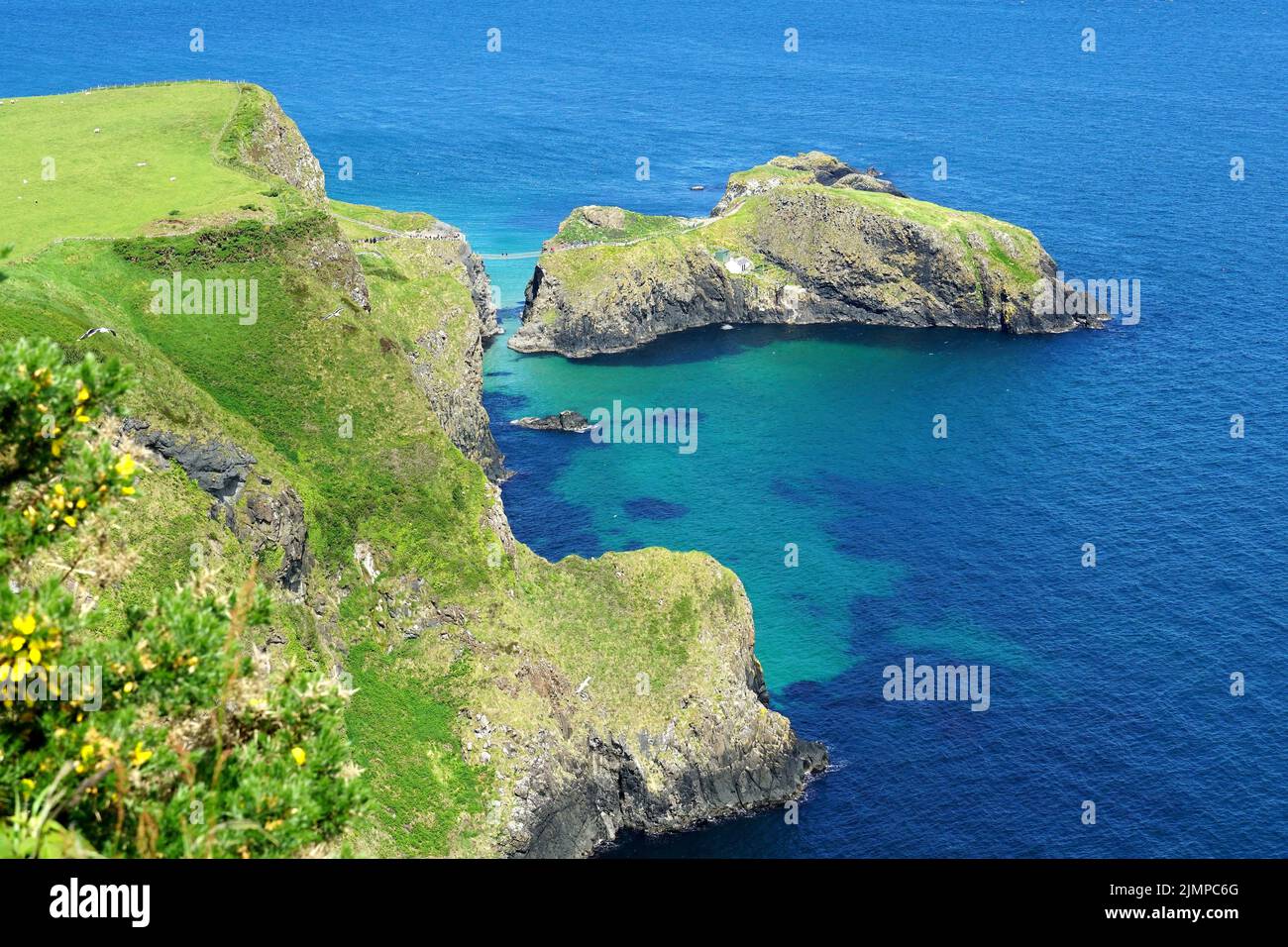 Carrick-a-Rede Seilbrücke, Carraig a' Ráid, County Antrim, Nordirland, Tuaiszeart Éireann, Vereinigtes Königreich, Europa Stockfoto