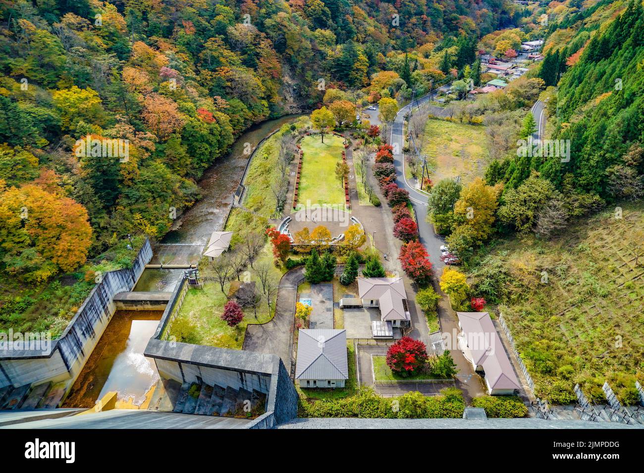 Herbstblätter des 4 Millionen Staudamms Stockfoto
